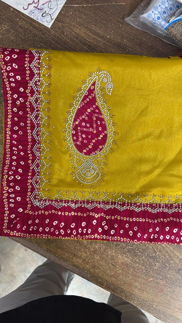 Cotton saree with hotfix stone work