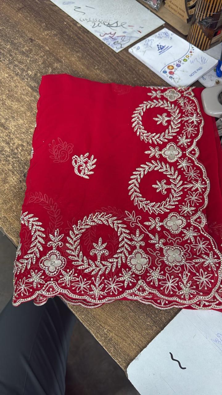 Party wear saree with CNC cut pattern