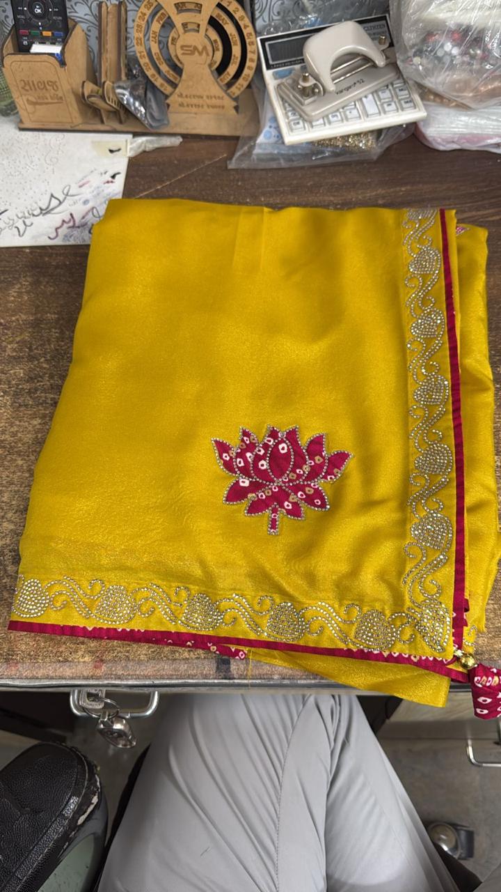 Georgette saree with hotfix foil work